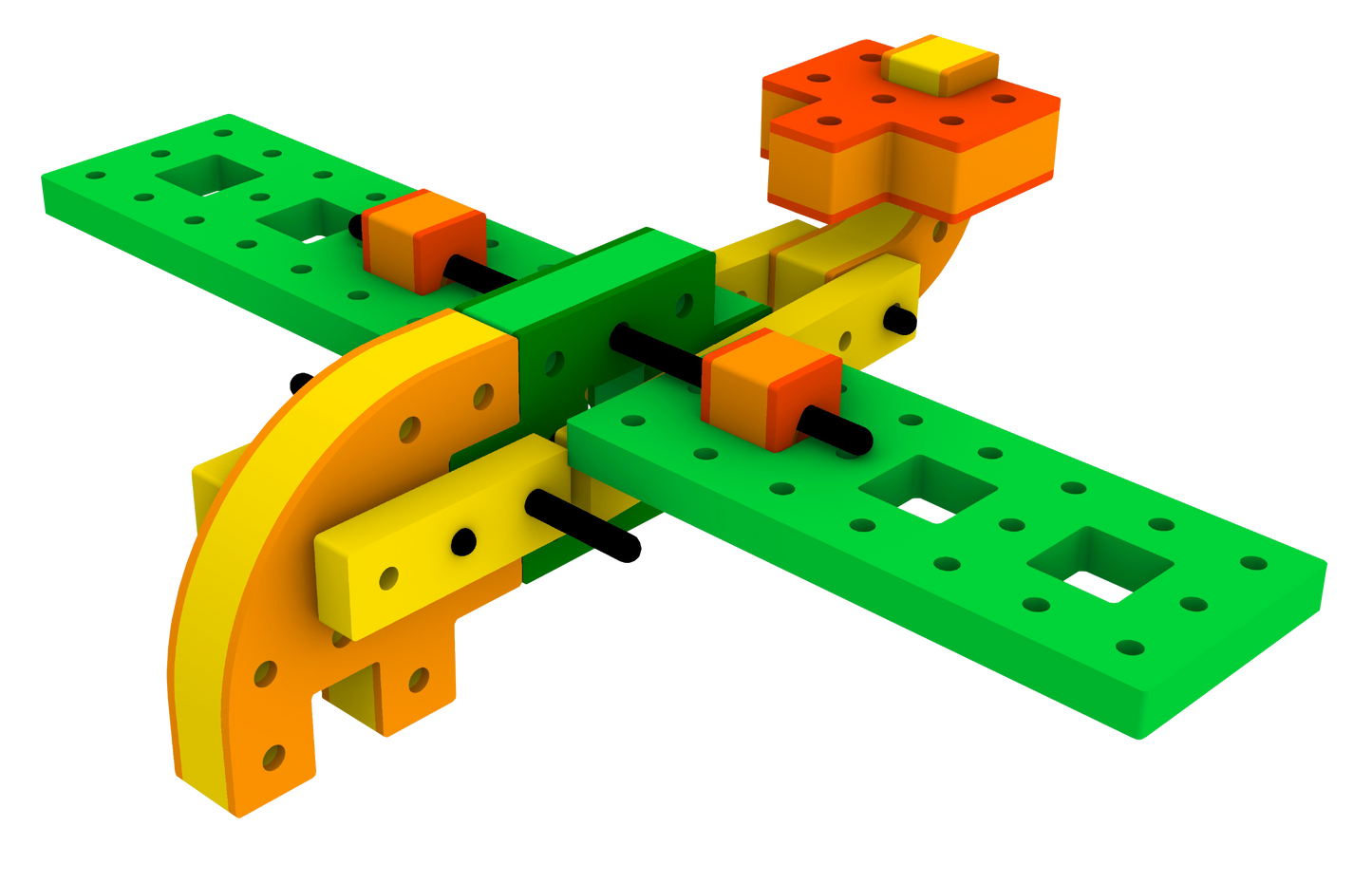 Colorful mechanical plane model! Interlocking multicolor pieces build creative STEM skills. Soft, quiet & washable. Ages 3+