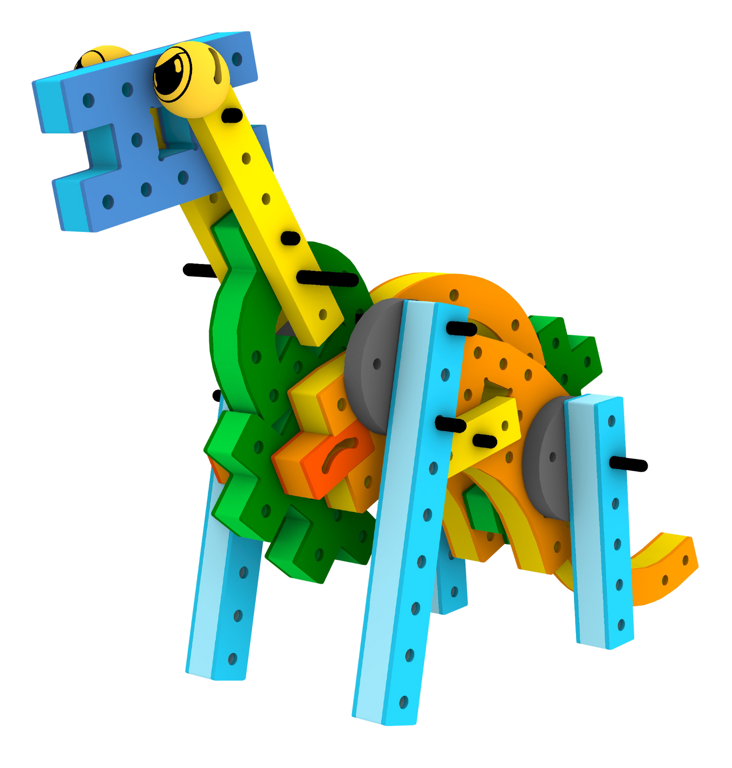 Green BAKOBA Adventure Range dinosaur toy built from soft, waterproof foam blocks with movable joints and sharp teeth.