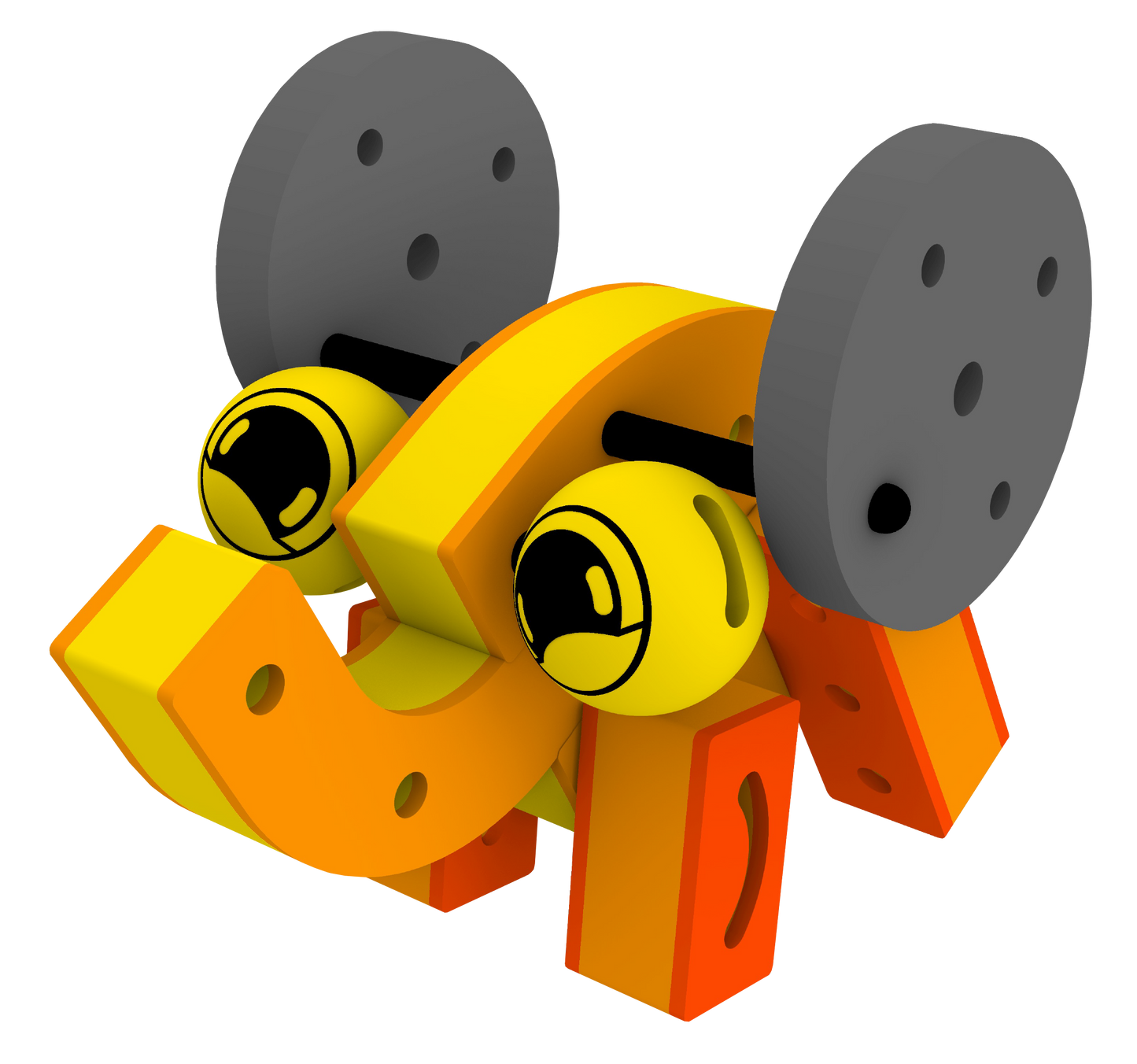 Mini elephant toy with orange body, yellow band, gray ears & funny eyes. Soft, quiet & washable fun for ages 3+!