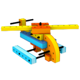 A sleek toy helicopter vehicle designed using BAKOBA's innovative, lightweight, and bendable open-ended construction modules.