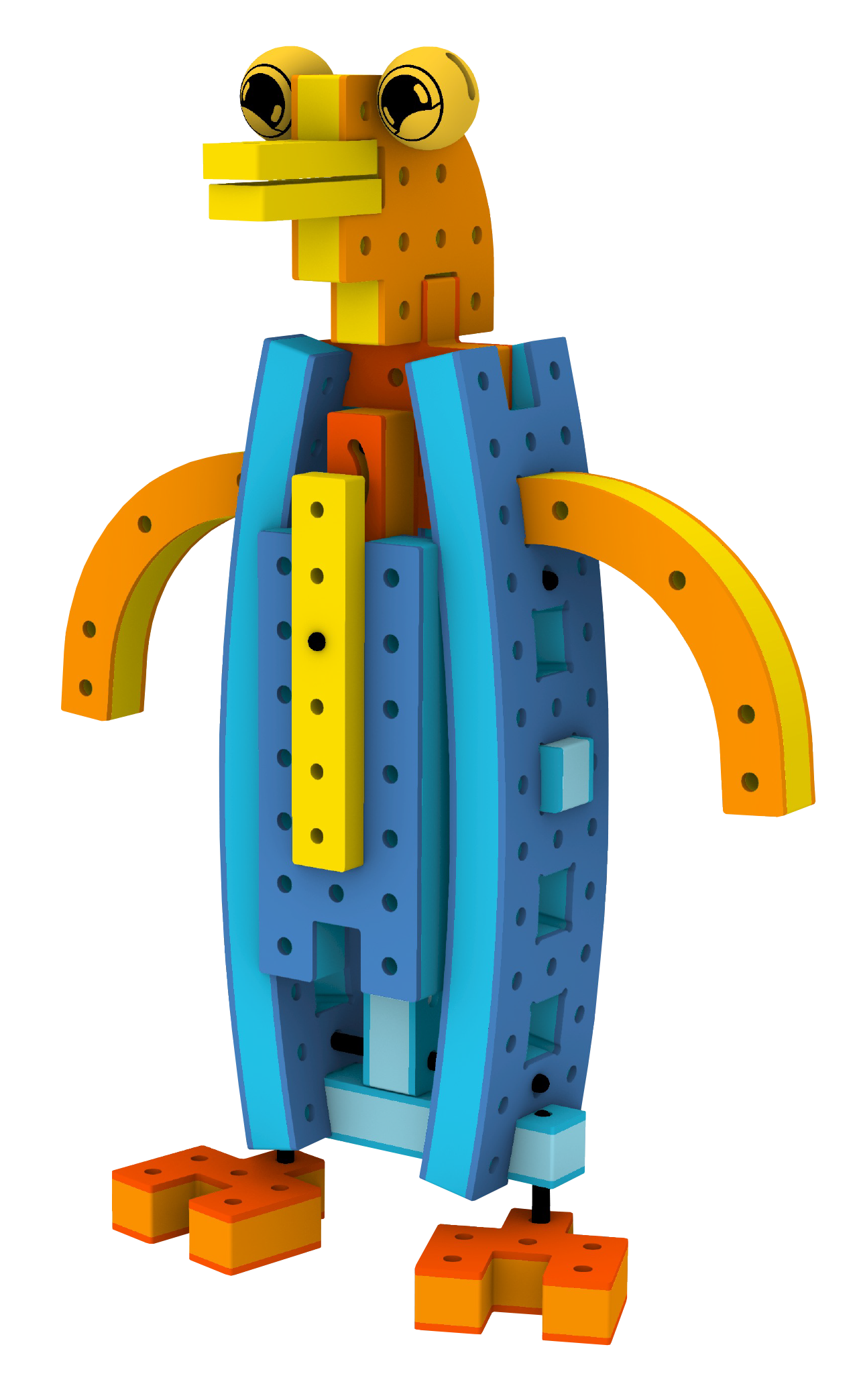 Cute BAKOBA Adventure Range penguin toy crafted from soft, floating waterproof foam blocks with a blue belly and yellow beak.