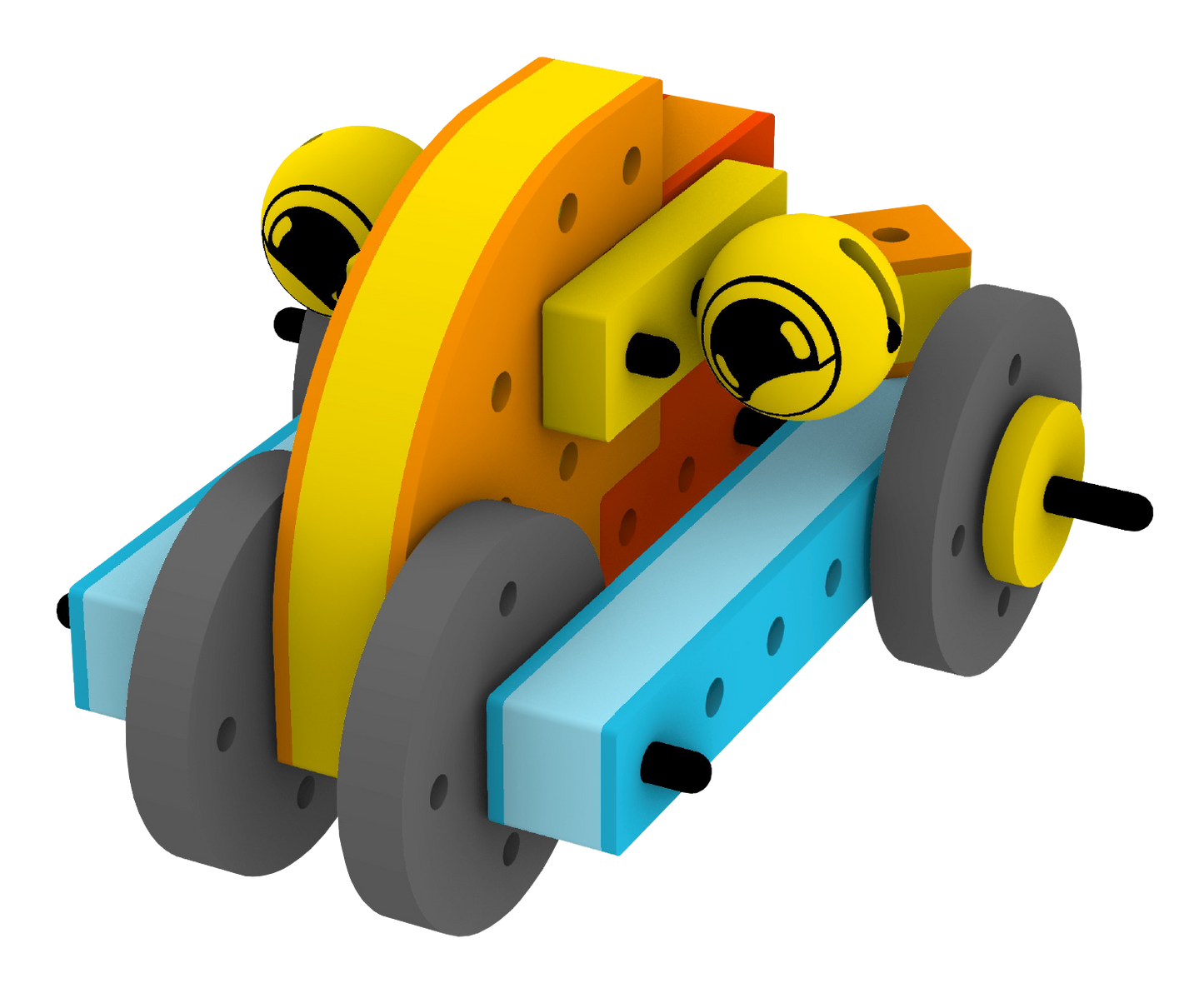 Multicolor mechanical model with wheels & funny eyes! Creative, noise-free STEM building fun that floats. Ages 3+!