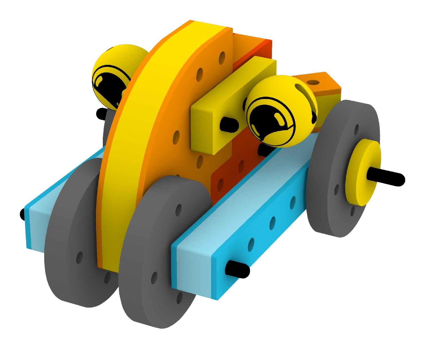Multicolor mechanical model with wheels & funny eyes! Creative, noise-free STEM building fun that floats. Ages 3+!
