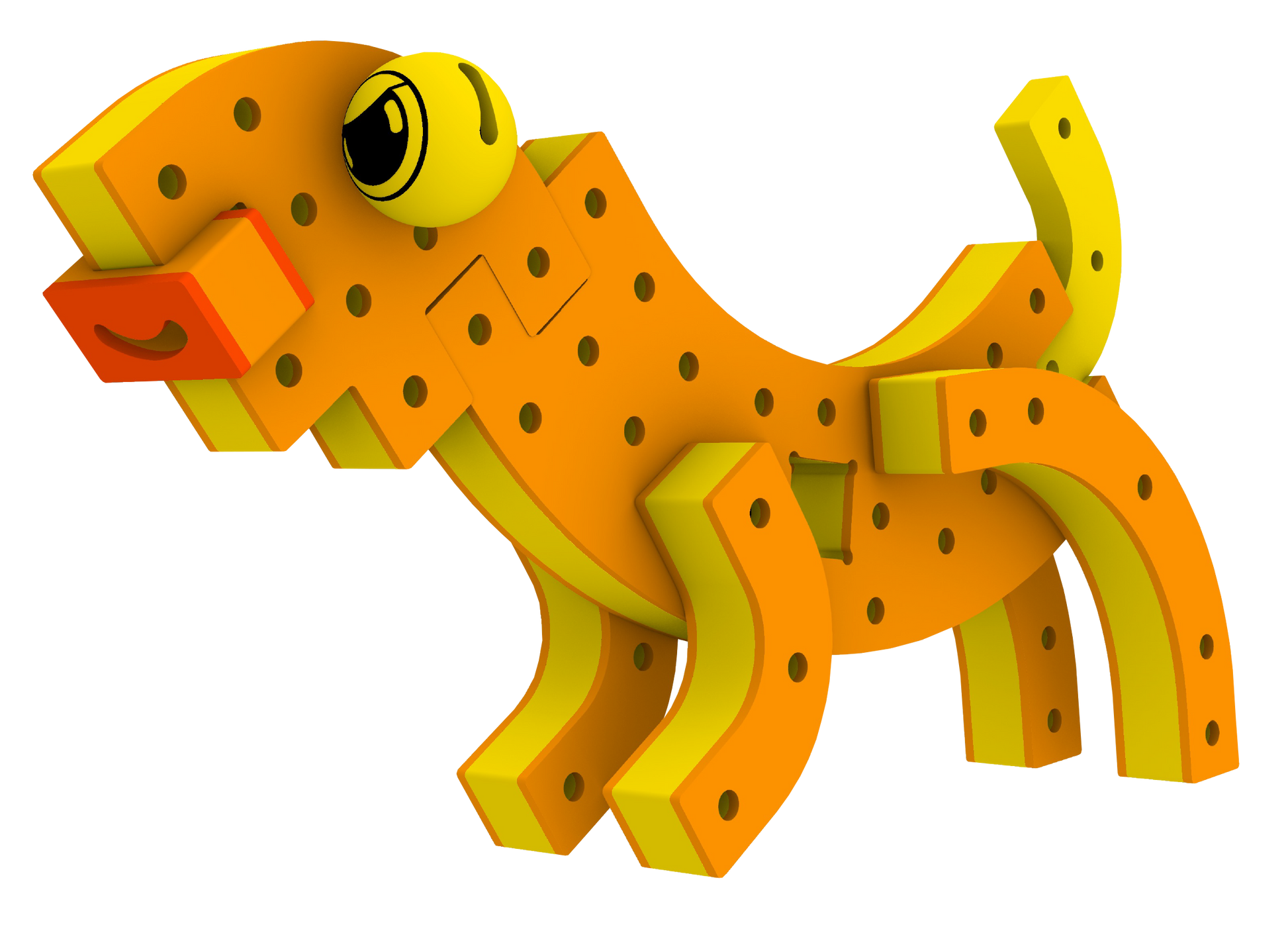 Bright yellow BAKOBA Adventure Range panther toy crafted from soft, waterproof foam blocks with moveable legs and a tail.
